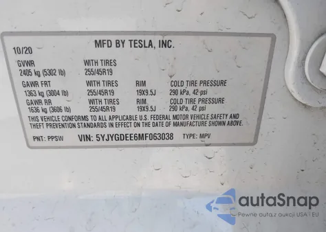 2021 Tesla Model Y Long Range Dual Motor All-Wheel Drive from USA, damaged, VIN 5YJYGDEE6MF063038